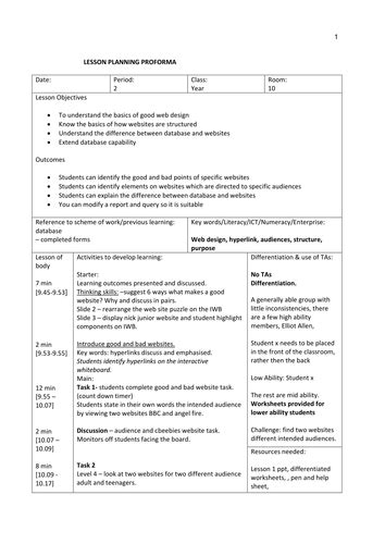 Image result for Lesson Plan with a Database