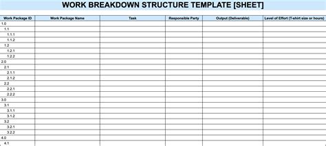 Toradh íomhá ar Work Schedule Breakdown Structure Template Excel