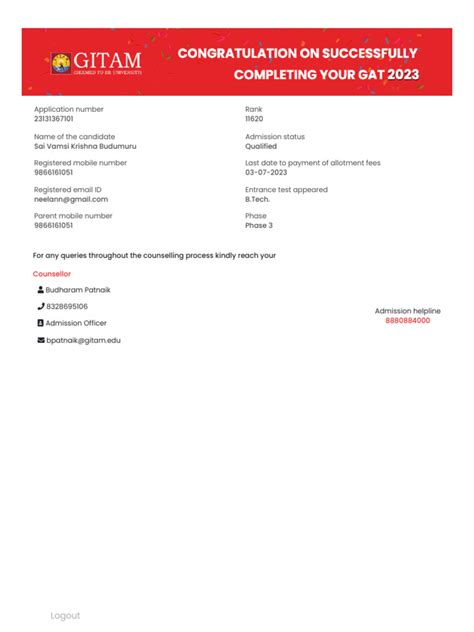 Image result for GITAM Transcript Form