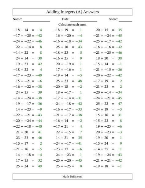 Image result for Integers Activity Worksheet
