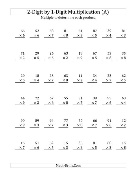 Image result for 4th Grade Math Worksheets 2-Digit Multiplication