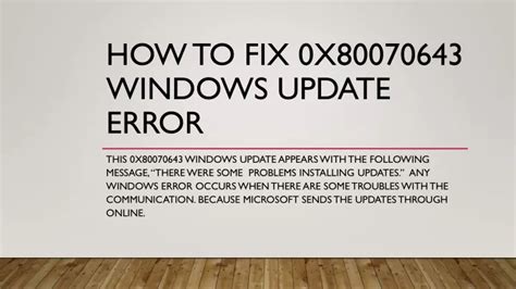 Afbeeldingsresultaten voor Windows 1.0 Error Code 0X80070643