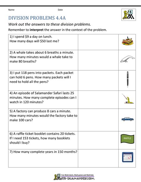 Image result for 4th Grade Division Word Problems Worksheet