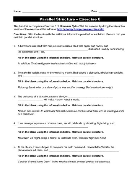 Image result for Parallel Structure for Kids Worksheet