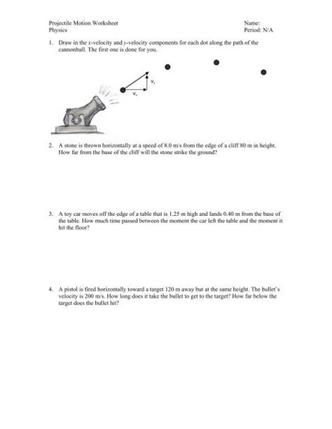 Image result for Projectile Motion Worksheet PDF