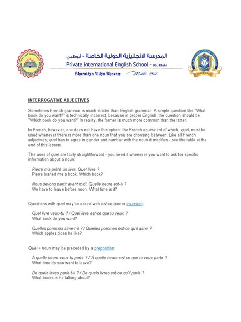 Image result for Interrogative Adjectives Worksheet