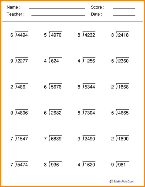 Image result for Math Division 5 Digit Worksheets