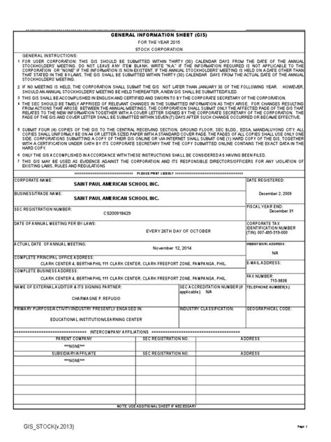 General Information Sheet Example に対する画像結果