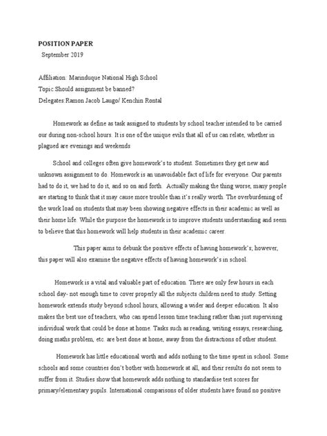 Image result for Position Paper Examples for Students