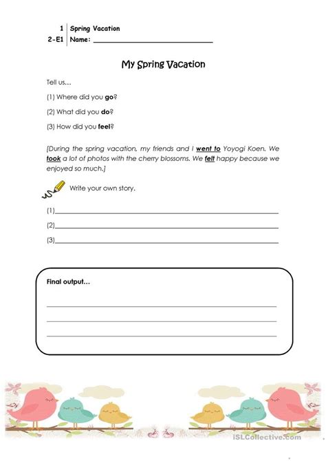 Toradh íomhá ar Spring Break Worksheet