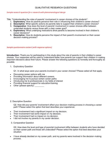 Image result for Example of Qualitative Questionnaire