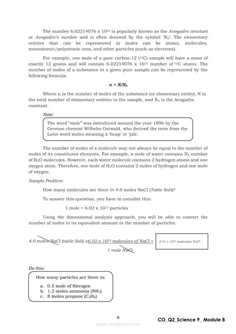 Image result for Grade 9 Science Module Mole