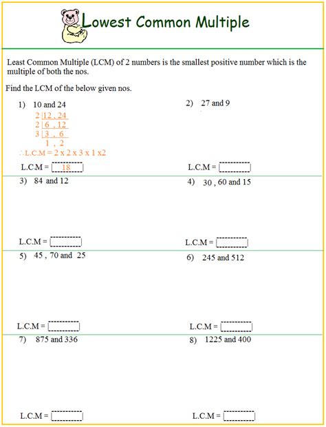Image result for LCM Worksheet Class 4