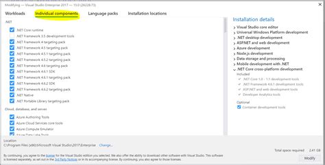 Image result for Visual Studio Install Workloads