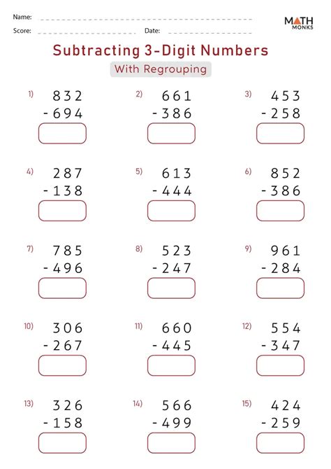 Image result for Subtracting 3-Digit Numbers Worksheet