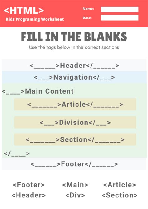 Image result for HTML Code Worksheet