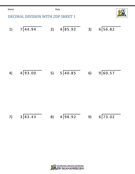 Image result for Math Worksheets Divide Decimals