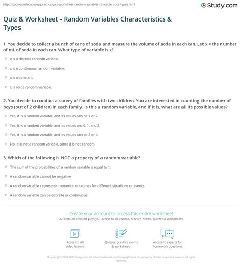 Image result for Discrete or Continuous Random Variable Worksheet