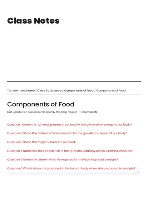Class 6 Science Components of Food Worksheet に対する画像結果