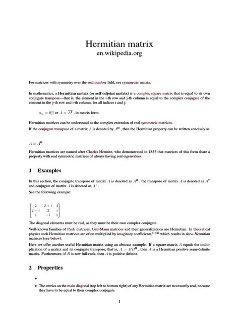 Image result for Hermitian Matrix Example