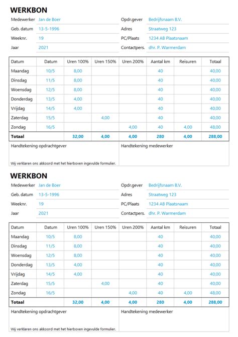 Image result for Werkbon Voorbeeld Excel