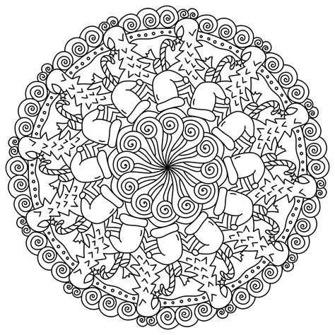 Christmas mandala, meditative coloring page with Christmas tree and ...