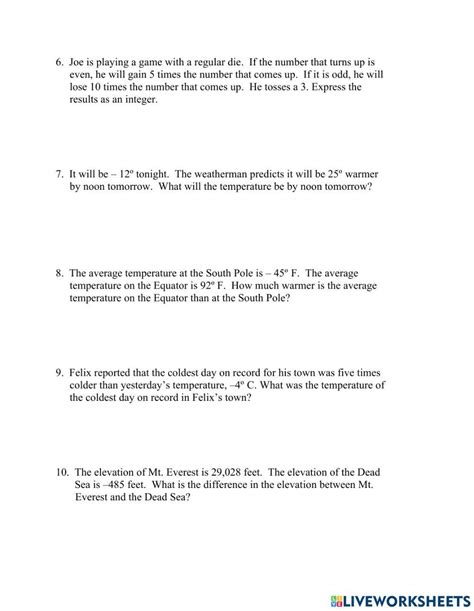 Toradh íomhá ar Integer Word Problems Worksheets