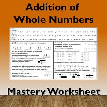 Image result for Whole Number Addition Worksheet PDF