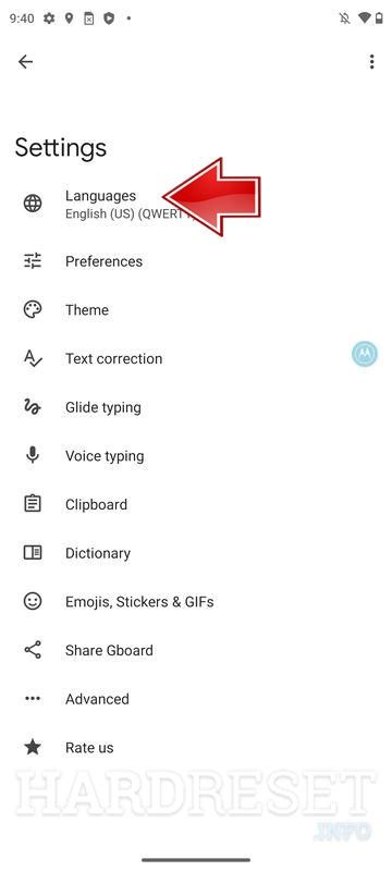 Toradh íomhá ar MOTOROLA. Select Language Screen