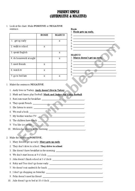 Afbeeldingsresultaten voor Present Simple Affirmative Negative Worksheet