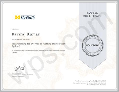 Image result for Coursera Python Michigan University Certficate
