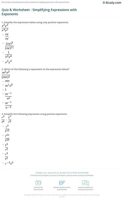 Toradh íomhá ar Simplifying Negative Exponents Worksheet