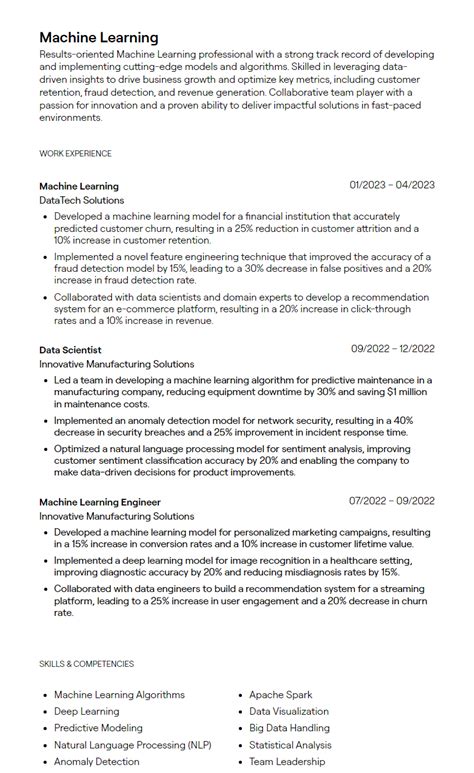 Image result for Machine Learning Engineer Entry Level Resume Sample