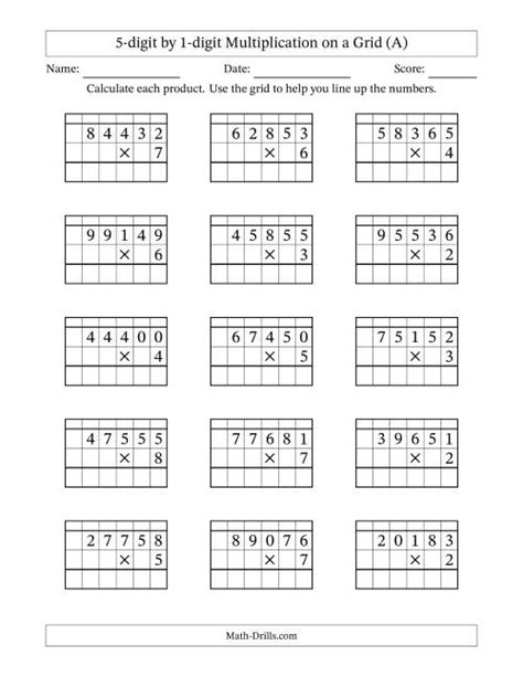 Image result for 5 Digit Multiplication Worksheets