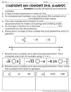 Image result for Comparing and Ordering Real Numbers Worksheet