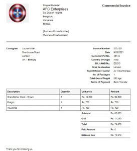 Image result for Commercial Invoice Destination Control Statement Example