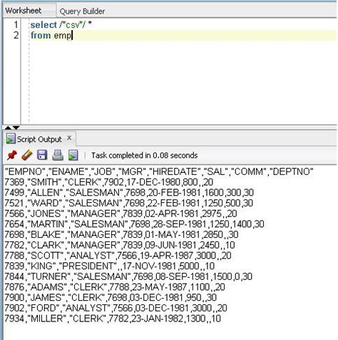 Export Result of Query in SQL Developer に対する画像結果