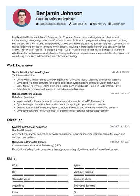 Image result for Robotics Software Engineer Resume Examples