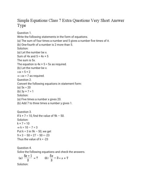 Afbeeldingsresultaten voor 50 Question to Solve On Simple Equation Class 7