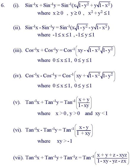 Image result for Class 12 Inverse Trigonometry Formula Sheet