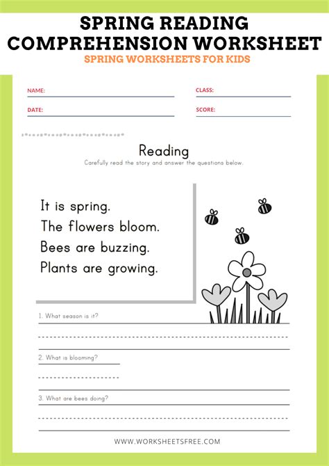 Spring Reading Comprehension Worksheets に対する画像結果
