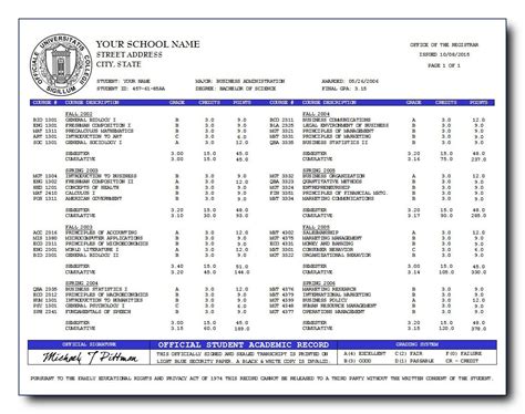 Image result for Semester Transcript Template