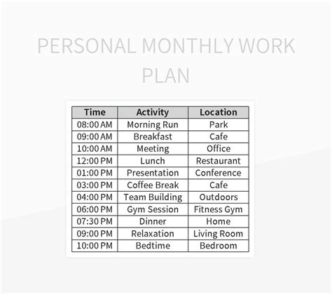Image result for Personal Work Plan Examples
