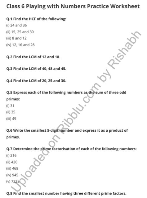 Toradh íomhá ar Playing with Numbers Class 6 Worksheet Notes PDF Free