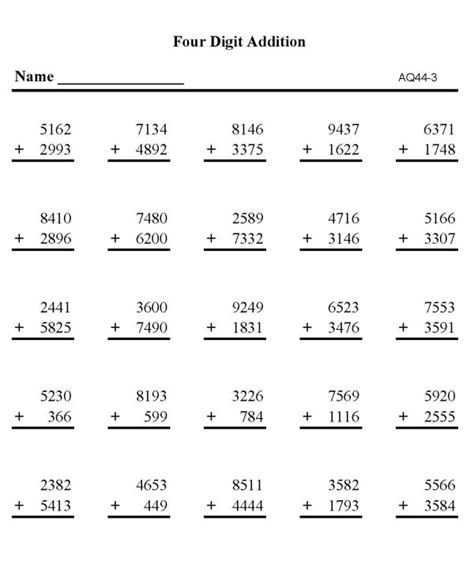 Afbeeldingsresultaten voor 4 Digit Addition Worksheets