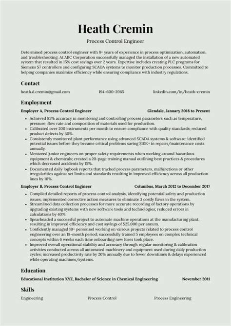 Process Control Engineer Resume に対する画像結果