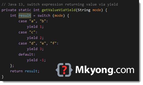Switch Java Example માટે ઇમેજ પરિણામ