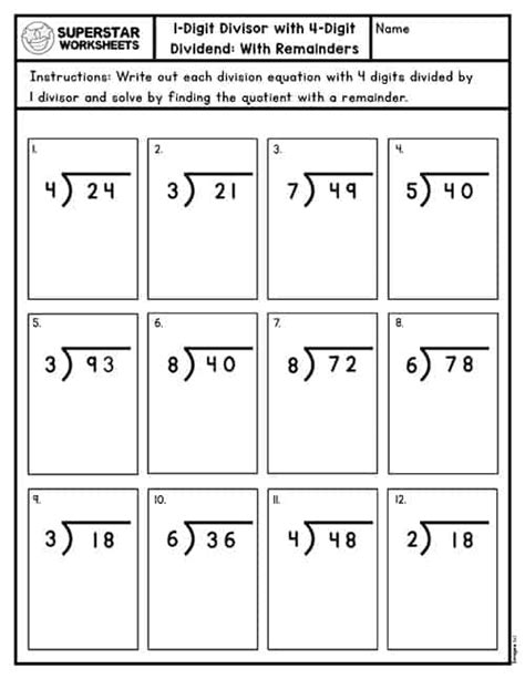 Toradh íomhá ar Double-Digit Long Division Steps Worksheet