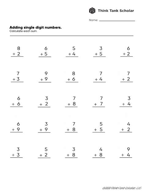Image result for Single Digit Addition Worksheet for Class 1