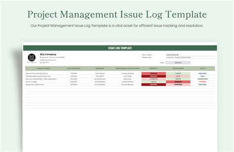 Project Management Issue Log Template in MS Excel, Google Sheets - Download